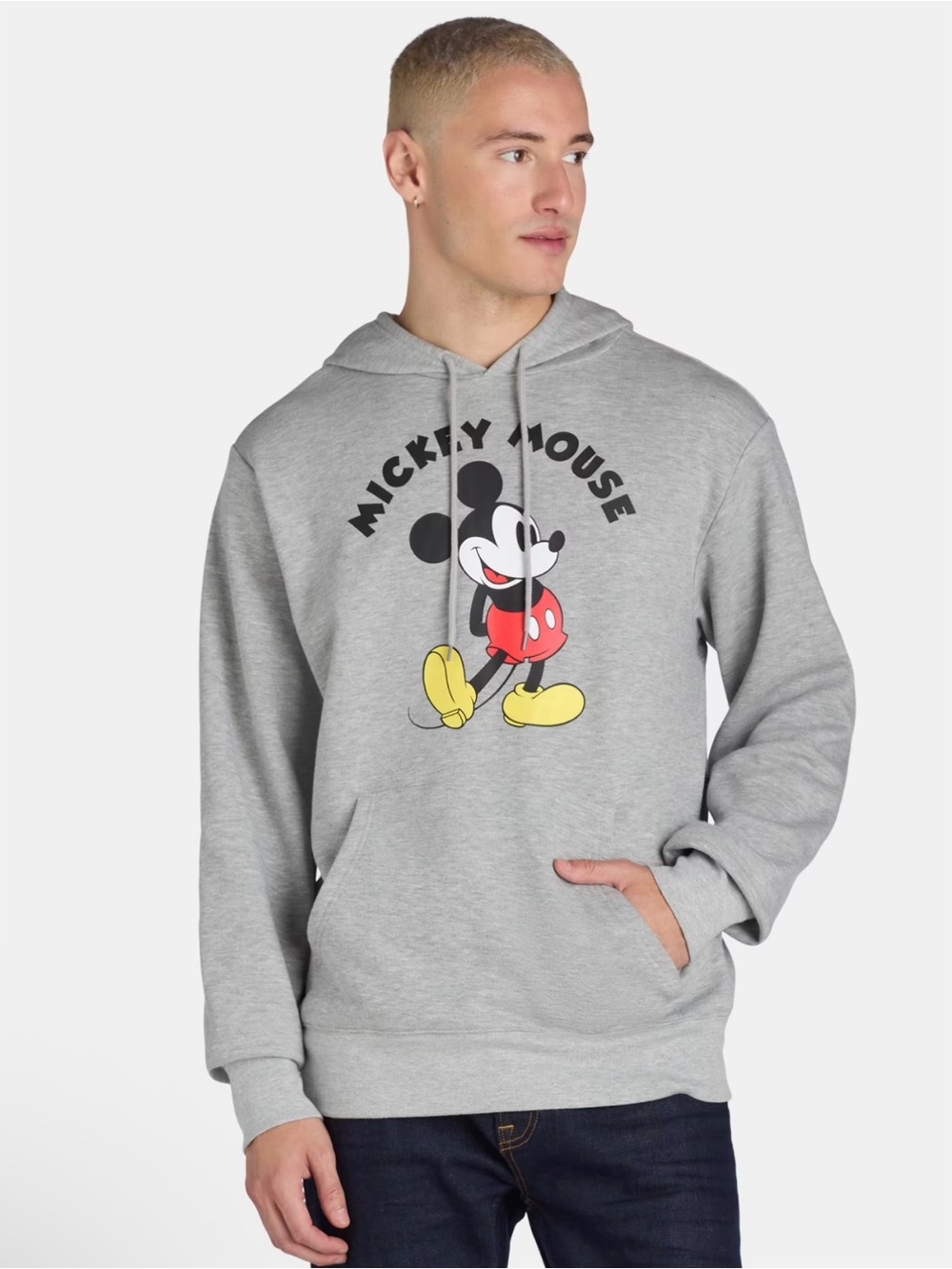 Disney Mickey Mouse Hoodie Mens Med Gray Sweatshirt Unisex Large